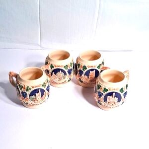 Vintage Gertz Rumtopf Set of 4 Mugs, Castle Stoneware, Germany 1950's